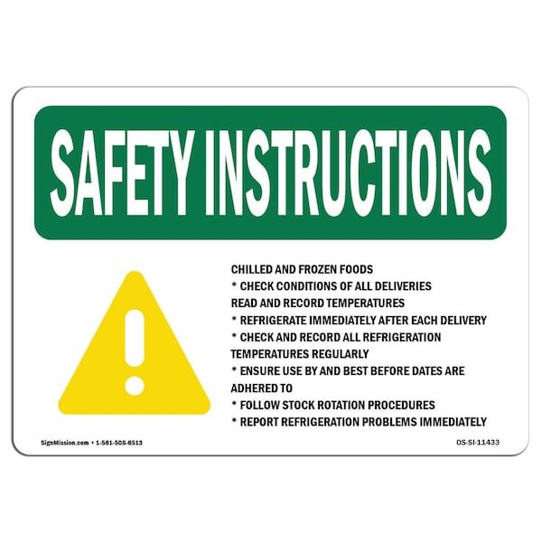 OSHA Sign, Chilled & Frozen Foods Check, 24in X 18in Rigid Plastic, 18" W, 24" L, Landscape